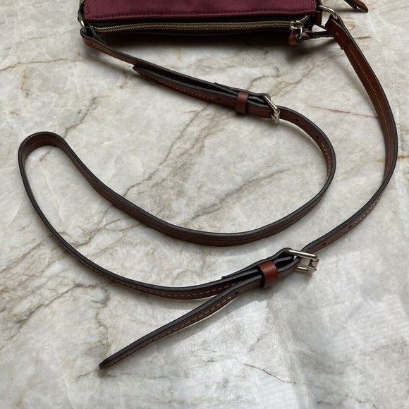 Dooney & Bourke Garnet Red with Leather Brown Crossbody Strap and Logo Patch - Picture 7 of 10
